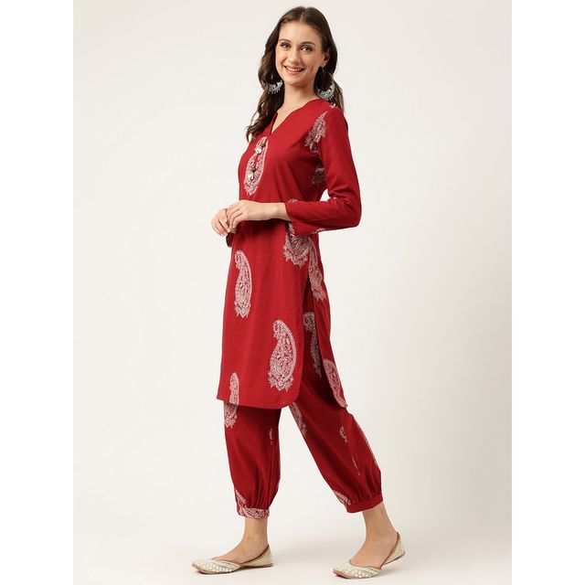 Divena Women s Maroon Paisley Print Cotton Co-ord Set | DK0993 | XL