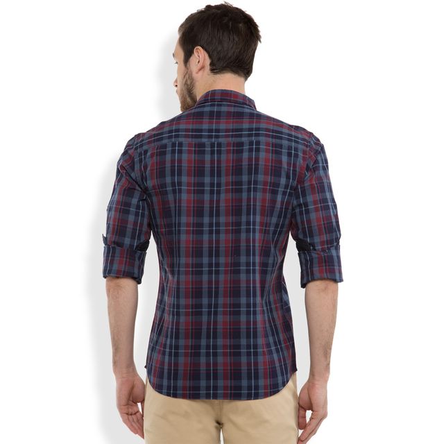 Highlander Men's Slim Fit Checked Casual Shirt - Navy Blue and Lt Blue | XL