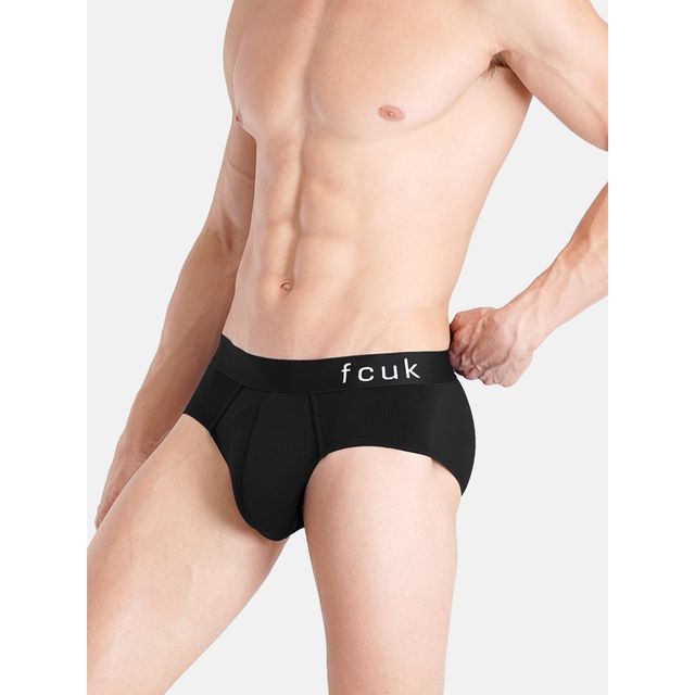 Fcuk Glo Park Royal | Men s Solid Briefs Pack of 2 | Jet Black | Dark Sapphire | XL