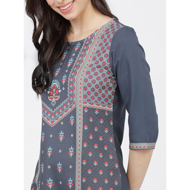 Ketch Women's Grey Ethnic Motifs Printed Kurta | Xl