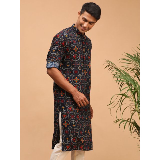Vastramay Men's Cotton Blend Kurta | Blue - M