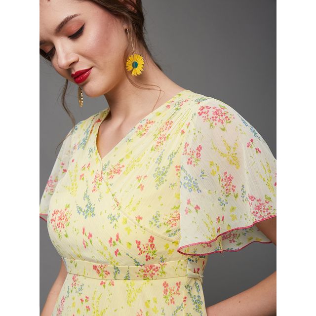 Miss Chase Motley Crew Leaf Printed Maxi Dress | Multicolored-Base-Yellow | L