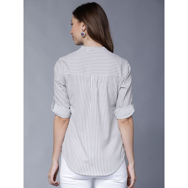 Tokyo Talkies Women's Casual Roll-up Sleeve Striped Top | Multicolor - M