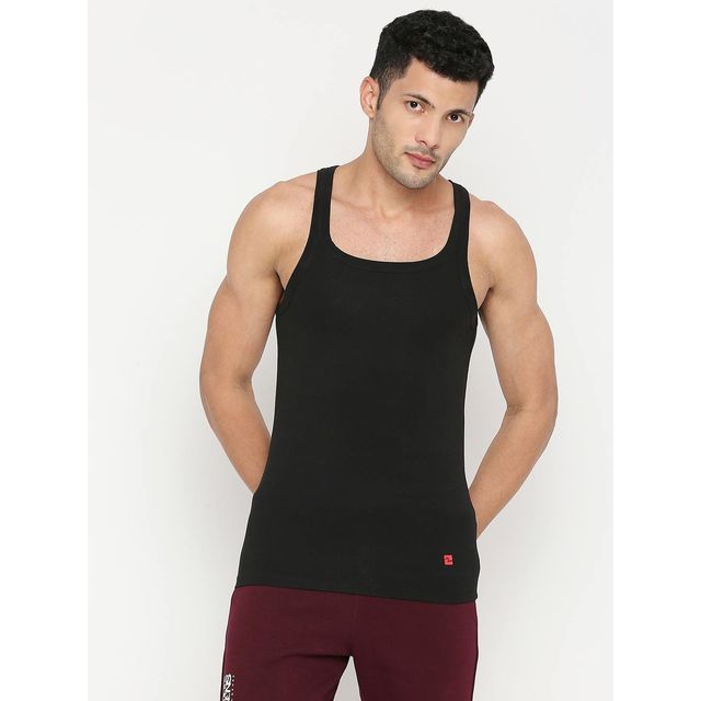 Underjeans by Spykar Men's Black Pack of 1 Vest | S