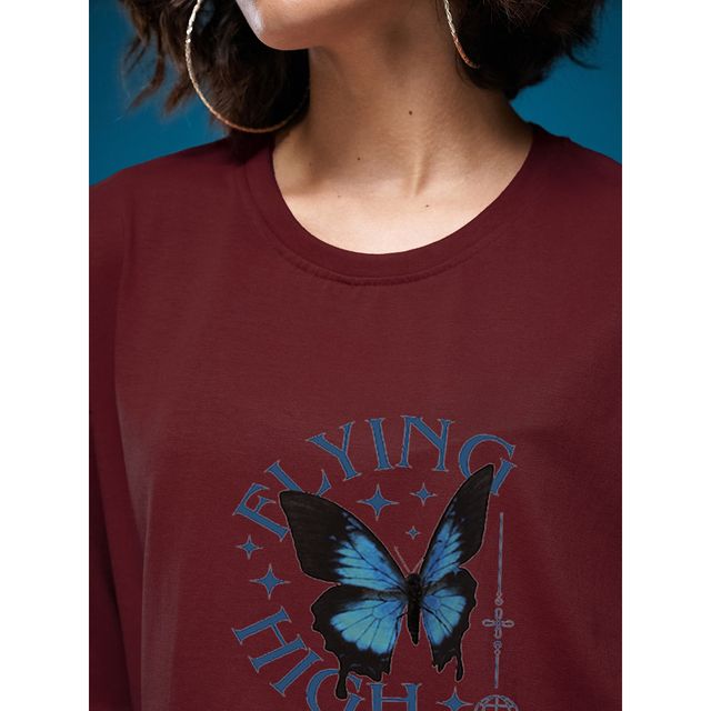 Smartees Womens Oversize Printed T-shirt | WW - Boxy | 3001 | Maroon | M