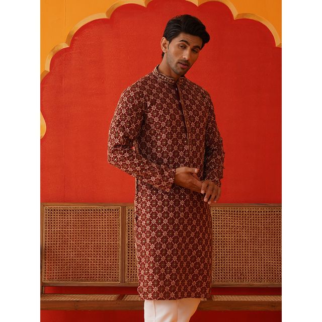 Jompers Embroidered Kurtas For Men s | KO 5127 | Maroon | XL