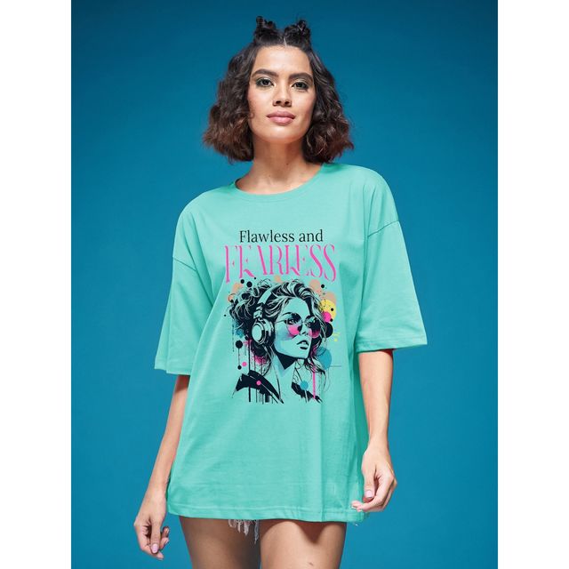 Smartees Women's Oversize Printed T-shirt | WW - 2027 | Sea Green - L
