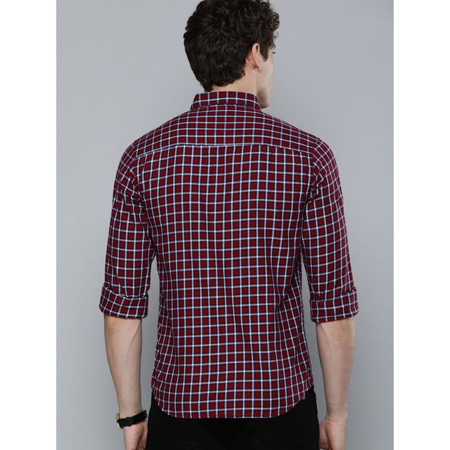 The Indian Garage Co Men's Slim Fit Checkered Casual Shirt | Red - S