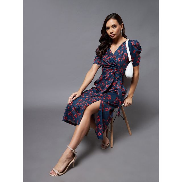 bowknot midi dress Debra Halter Bowknot Floral Printed Midi Dress – Vene