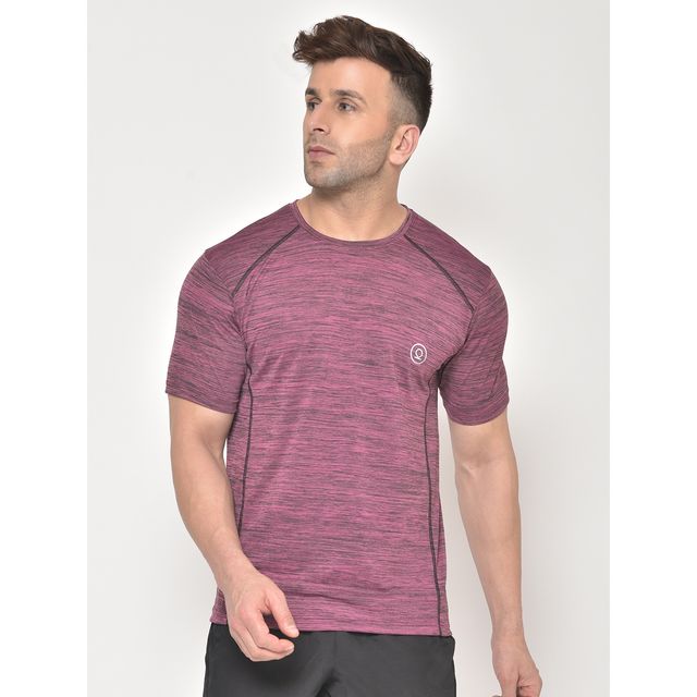 Chkokko Men's Round Neck Regular Fit Half Sleeves Gym T-shirt | Magenta - S
