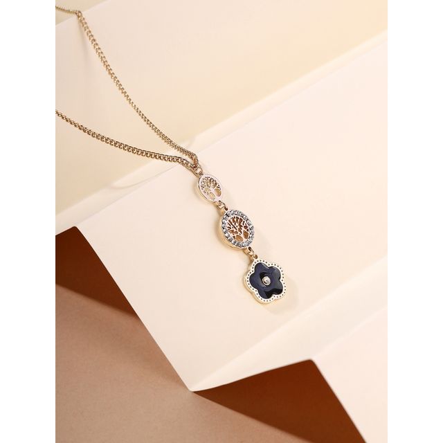 Priyaasi Gold Plated Stones Studded Flower Tree Shaped Pendant With Chain