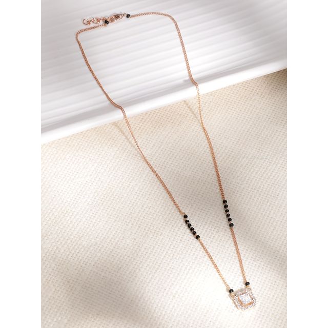 Rubans 18k Rose Gold Plated AD & CZ Studded Mangalsutra Necklace with Black Beads