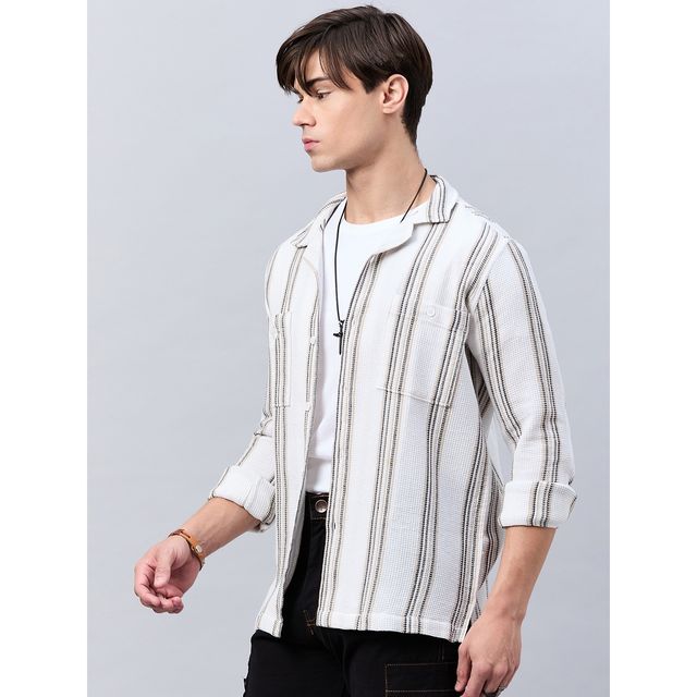 Style Quotient Mens Stripe solid Shirt | S | SS24SQHENCHMEN - Off-White