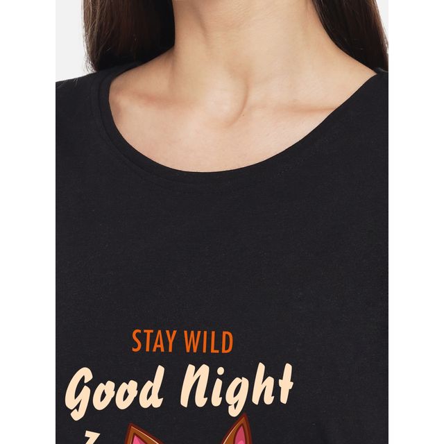 Fflirtygo Women's Cotton Sleep Tees Loungewear Gsn gudnitswtdrms Black | XL