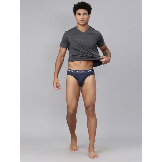 Levi's Innerwear Men's Solid Cotton Ultrasoft Waistband Brief | Light Grey and Navy - S