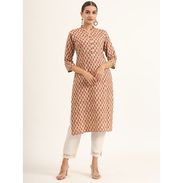 Divena Women s Red Floral Print Pure Cotton Straight Kurta | DK2122 | XL
