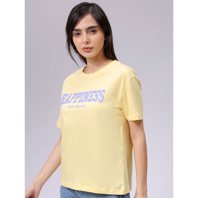 Freehand Women's Relaxed Solid Casual Crew Neck T-shirt | Yellow - S