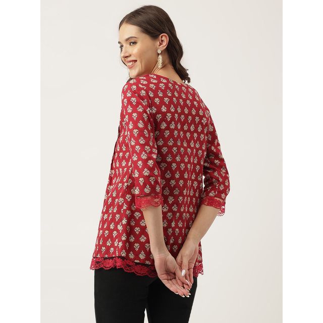 Divena Women's Floral Printed Cotton Peplum Top | DK0932 | Maroon - L