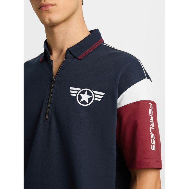 The Souled Store Men s Captain America - Super Soldier Oversized Polos | Navy Blue | S | 218537