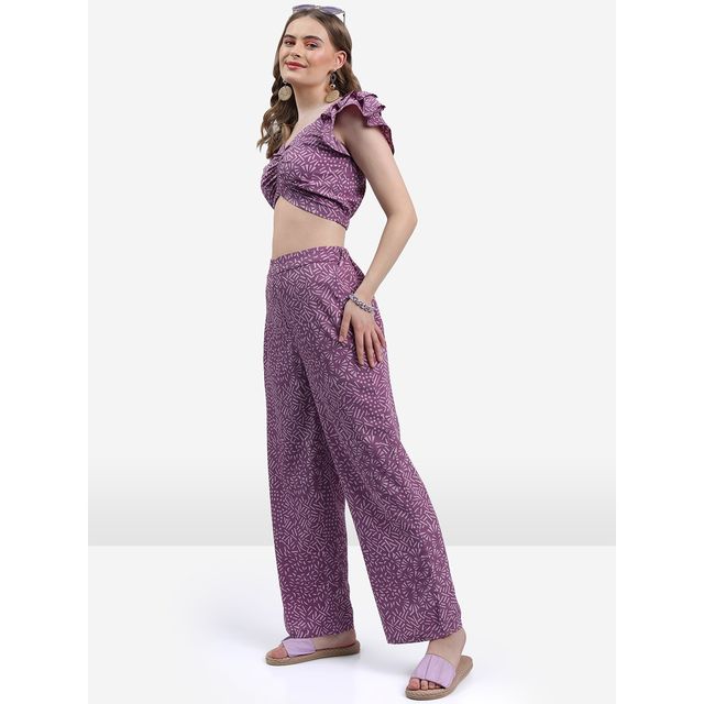 Ketch Women Top With Pant Co-ords | Purple | L