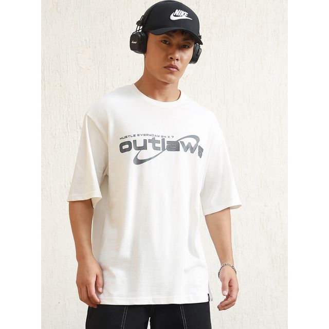 Hubberholme Men's Graphic Printed Drop Shoulder Relaxed Fit T-shirt | White - XXL