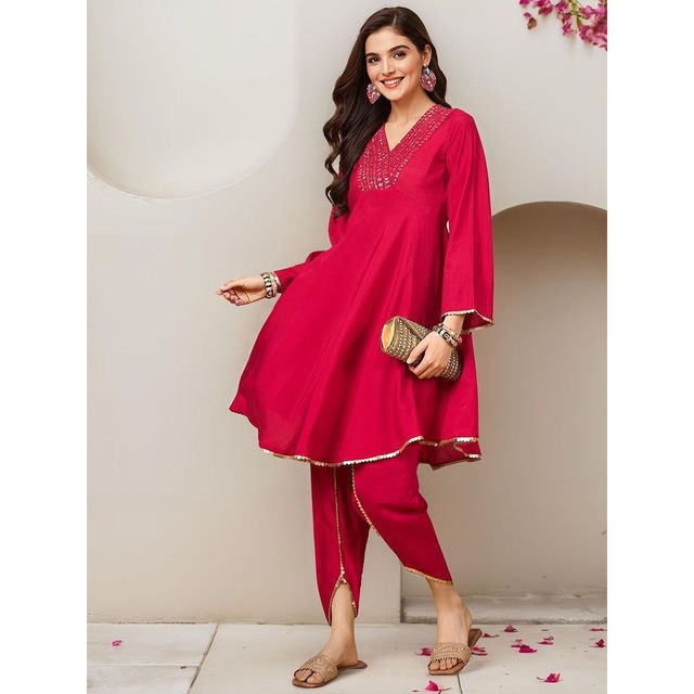 Ishin Women Cotton Kurta Set | INWKTAW24307 | Pink - S