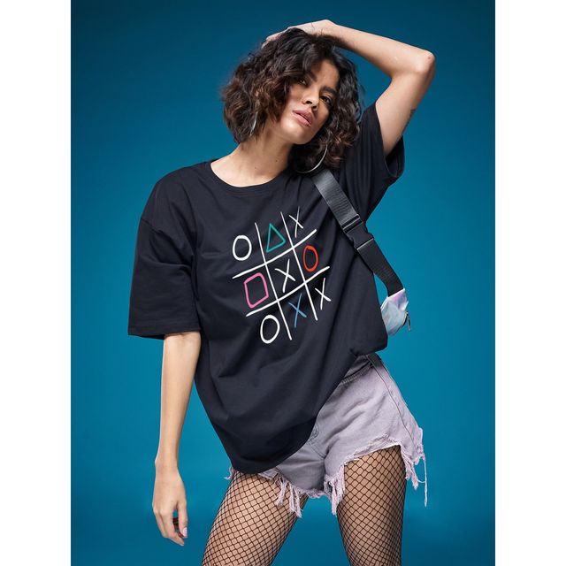 Smartees Women's Oversize Printed T-shirt | WW - 2047 | Black - M