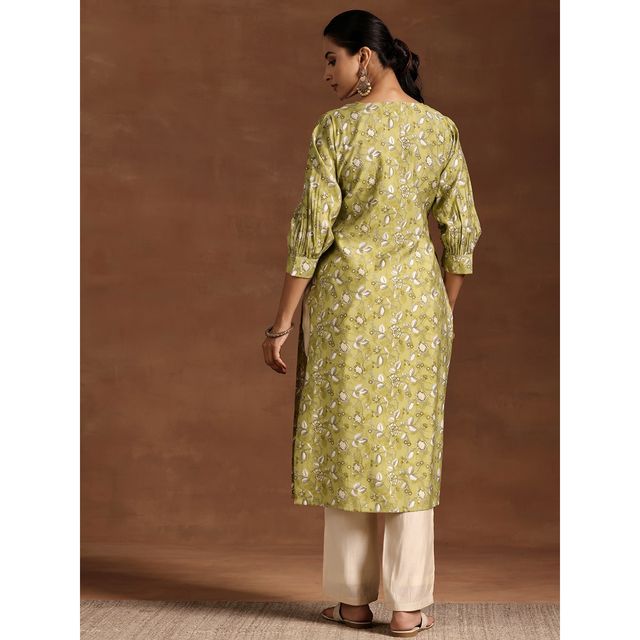 Libas Women's Printed Silk Straight Kurta | 29218 29218 | Green - L
