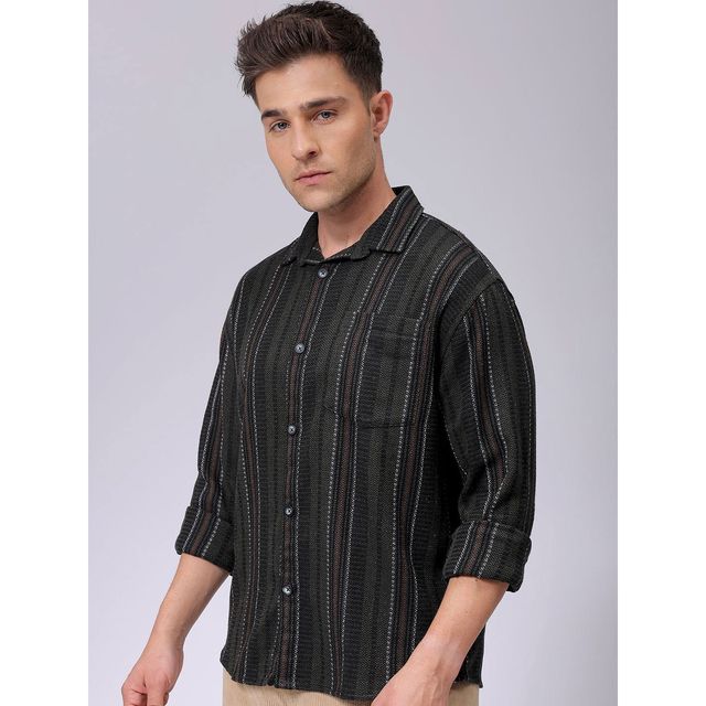 The Indian Garage Co Men's Relaxed Fit Striped Resort Shirt | Black - L