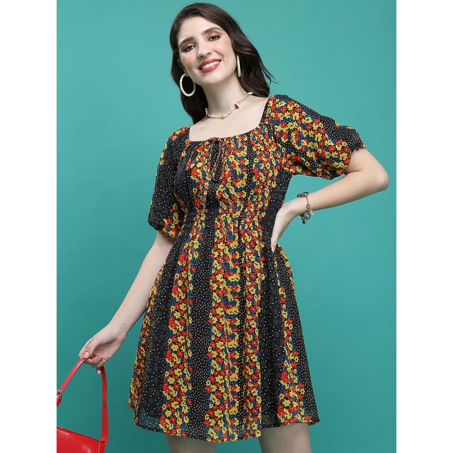 Ketch Women's Floral Printed Fit & Flare Dress | Multicolor - L