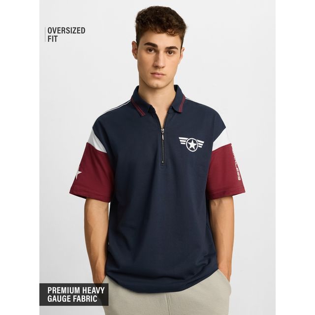 The Souled Store Men s Captain America - Super Soldier Oversized Polos | Navy Blue | S | 218537
