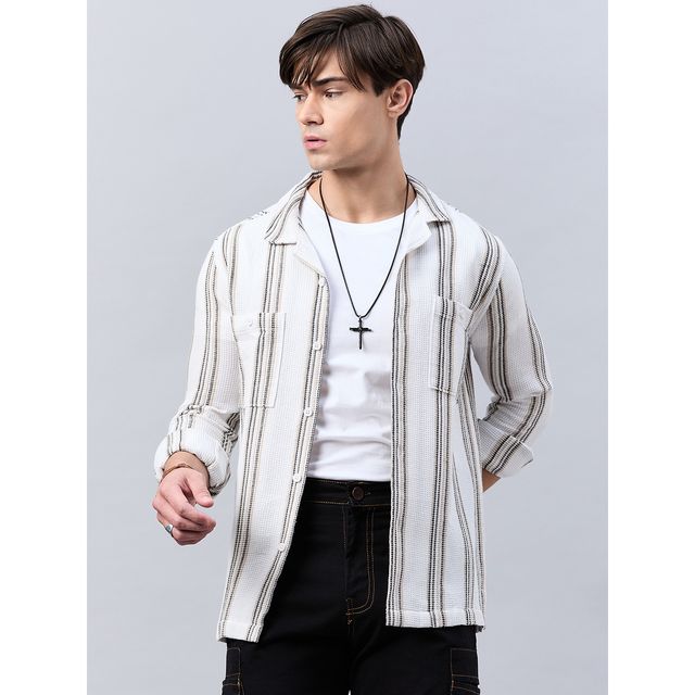 Style Quotient Mens Stripe solid Shirt | S | SS24SQHENCHMEN - Off-White