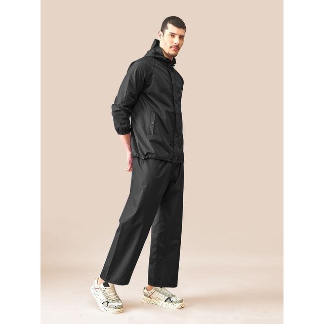 Lux Venus Lightweight Hooded Raincoat for Men With Waterproof Pant - Black | XL