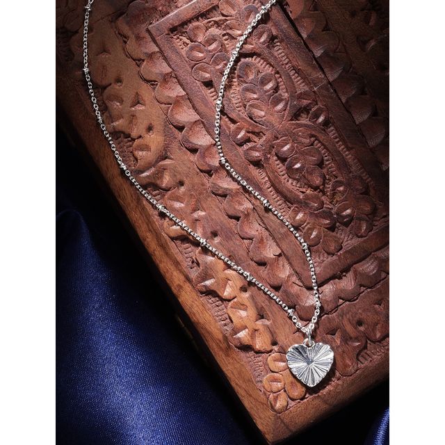 Accessorize London Women's Silver Textured Heart Pendant Necklace