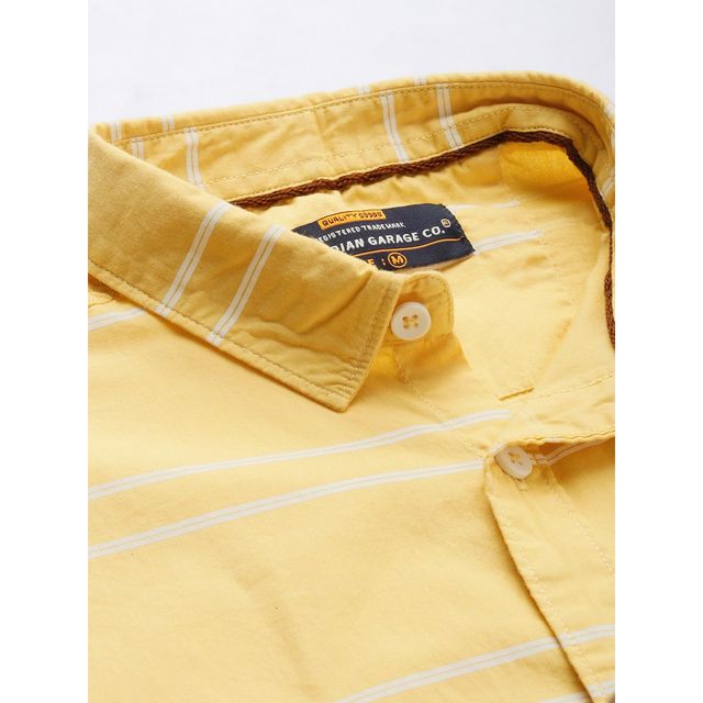 The Indian Garage Co | Men Slim Fit Striped Casual Shirt | Yellow | 2XL