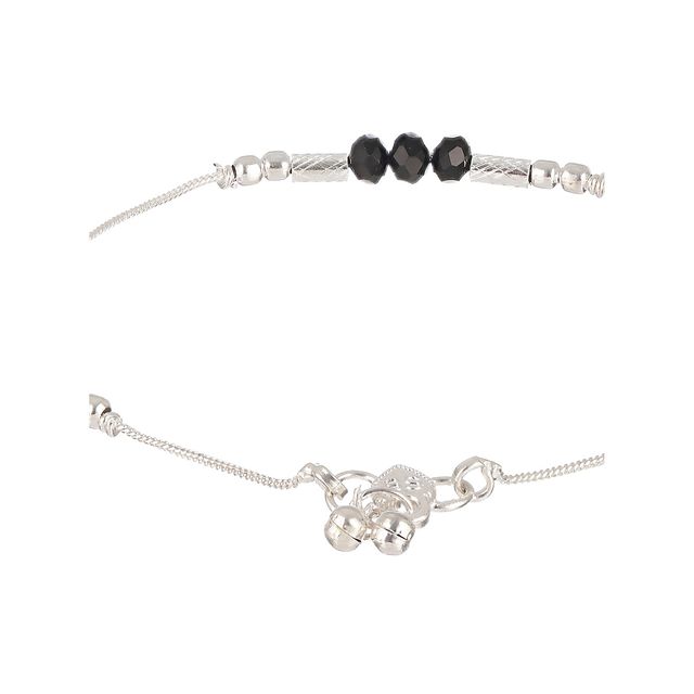 Aatmana | Set Of 2 Silver-Plated Crystal-Studded & Beaded Anklets