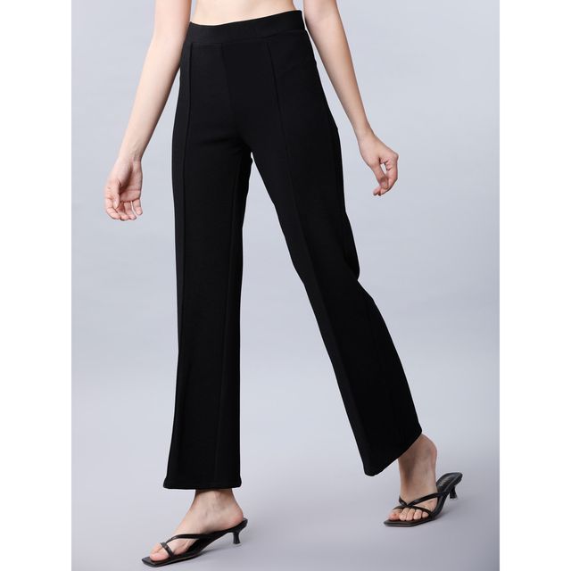 Tokyo Talkies Women's Regular Fit Solid Parallel Trouser | Black - 28