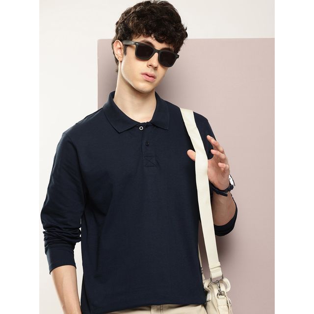 Dillinger Men's Oversized Long Sleeve Polo T-shirt | Navy Blue - 2XL