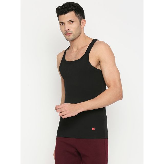Underjeans by Spykar Men's Black Pack of 1 Vest | S