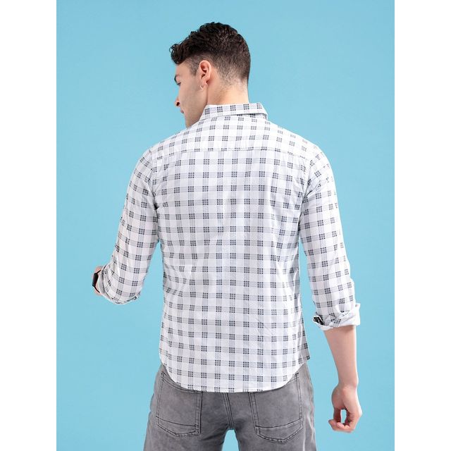 The Indian Garage Co Men's Slim Fit Checkered Casual Shirt | White - XL