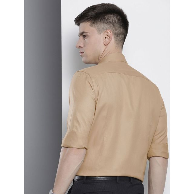 The Indian Garage Co Men's Slim Fit Solid Formal Shirt | Beige - S