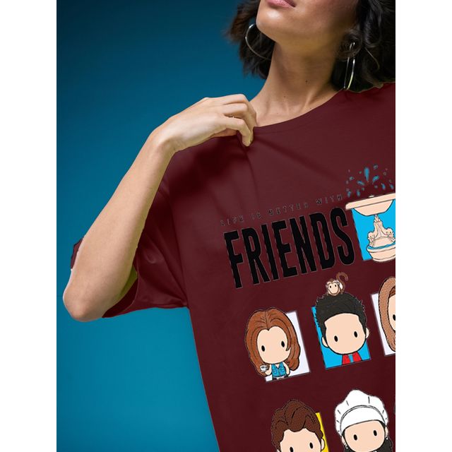 Smartees Womens Oversize Printed T-shirt | WW - 2061 | Maroon | S
