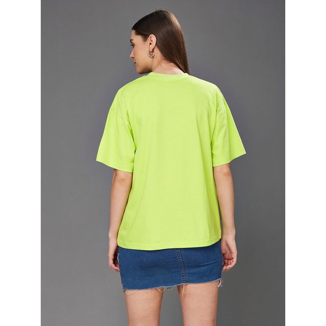 Miss Chase Women s Pew Pew Cat Oversized Tee Lime Green | XL