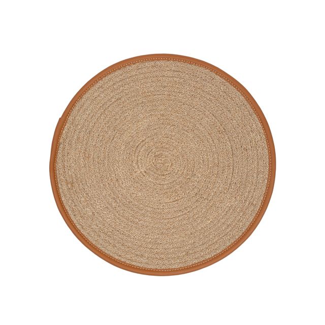 Hosta Homes Natural Jute Brown Leather Bounderied Reversible Table Place Mats | Tan | | Pack of 2