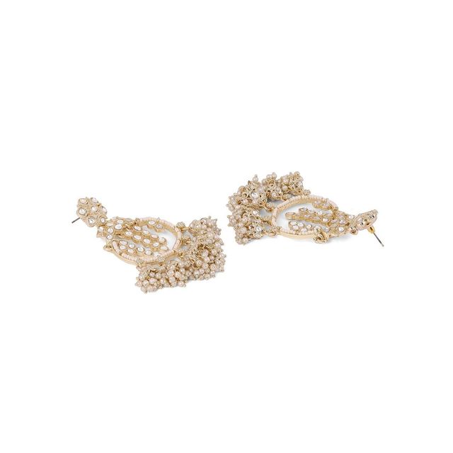 Priyaasi Gold-Plated Kundan Stone Studded And Pearls Beaded Contemporary Chandbalis