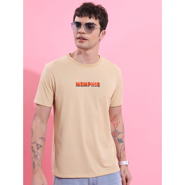Ketch Men s Beige Printed Relaxed Fit T-shirt | M