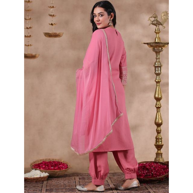 Anubhutee Women's Ethnic Straight Cotton Blend Kurta Set with Dupatta | Coral - L