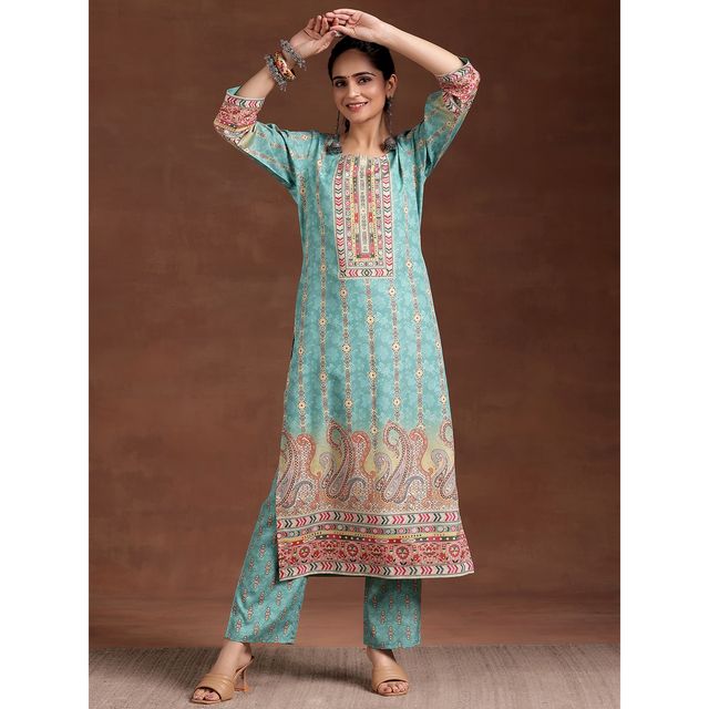 Libas Women's Printed Crepe Straight Kurta | 29241O 29241OS | Sky Blue - S
