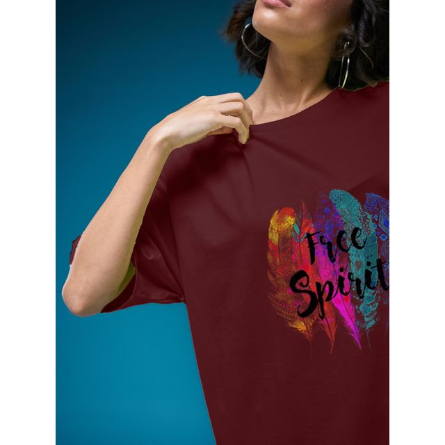 Smartees Womens Oversize Printed T-shirt | WW - 2033 | Maroon - XL