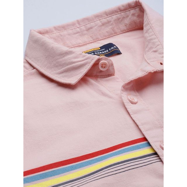 The Indian Garage Co Men's Regular Fit Placement Print Casual Shirt | Pink - S